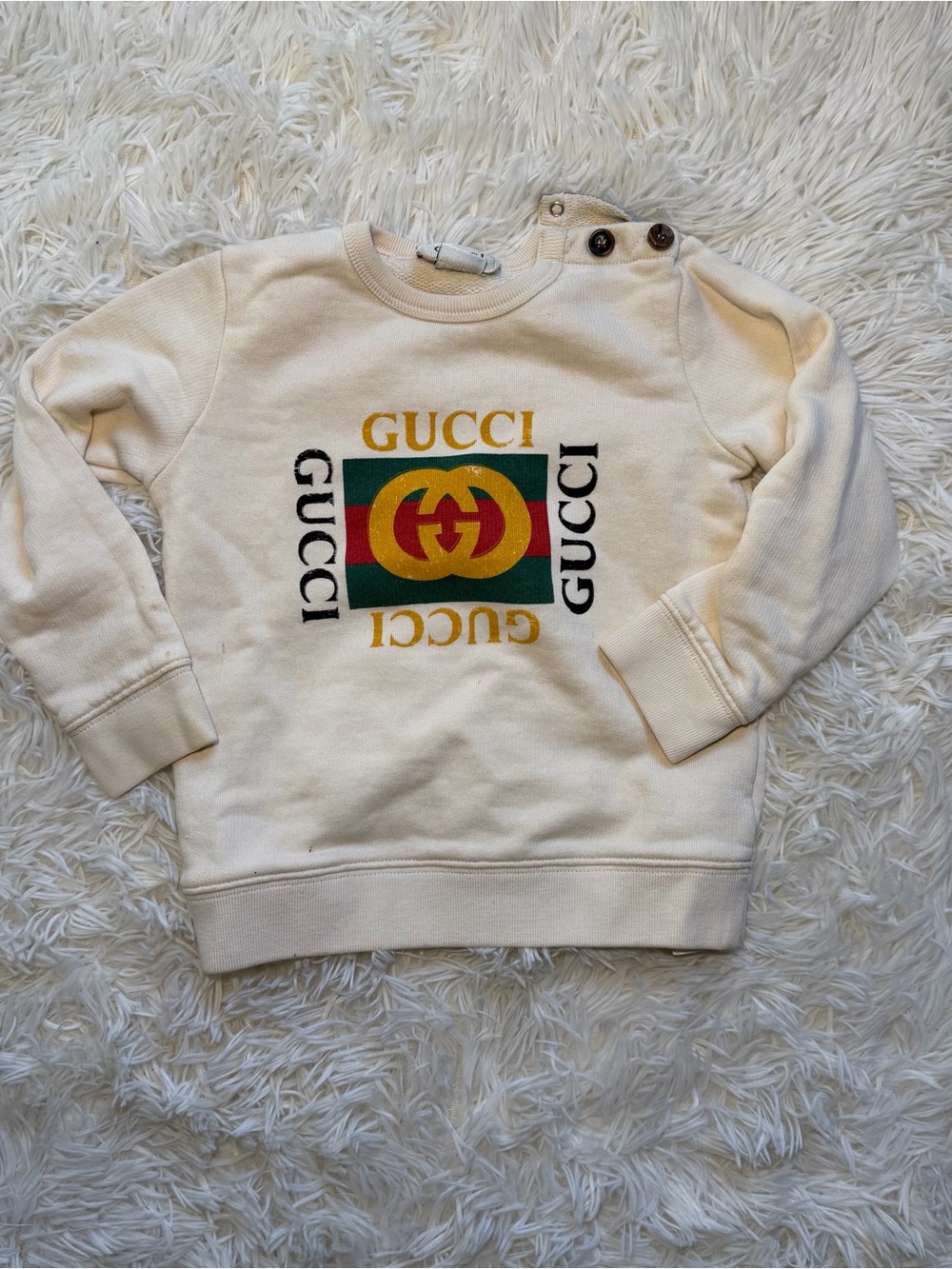 Gucci Cream Kids Logo Sweatshirt with Green and Red Panel - Picture 1 of 2